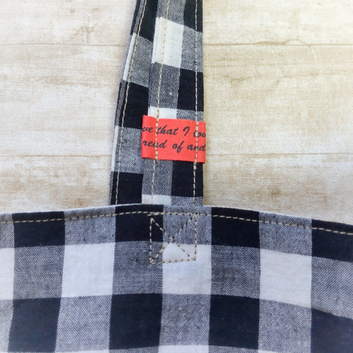 コットンリネンギンガムチェック◇シンプルトートバッグ（ホワイト