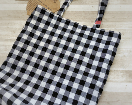 コットンリネンギンガムチェック◇シンプルトートバッグ（ホワイト