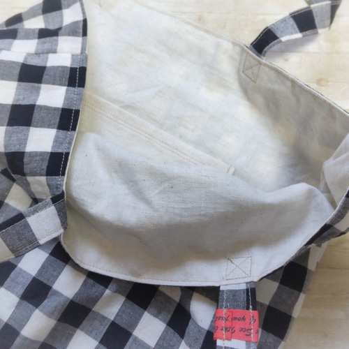 コットンリネンギンガムチェック◇シンプルトートバッグ（ホワイト