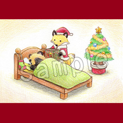 クリスマスのタヌキとキツネのポストカード 5枚目の画像
