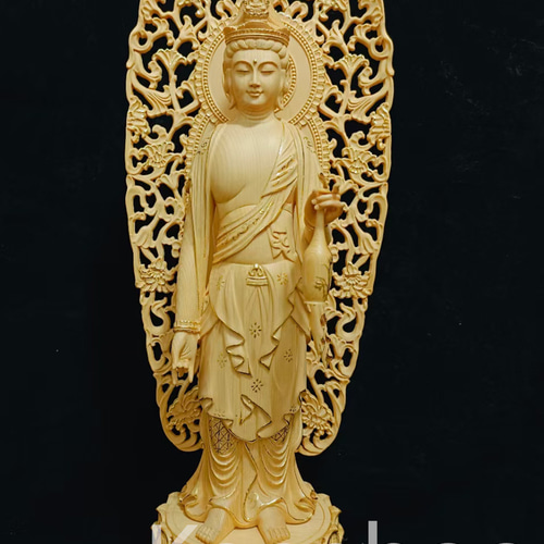 最高級 木彫仏像 阿弥陀三尊立像 彫刻 本金 切金 一刀彫 天然木