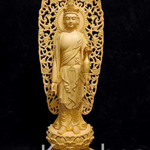 最高級 木彫仏像 阿弥陀三尊立像 彫刻 本金 切金 一刀彫 天然木