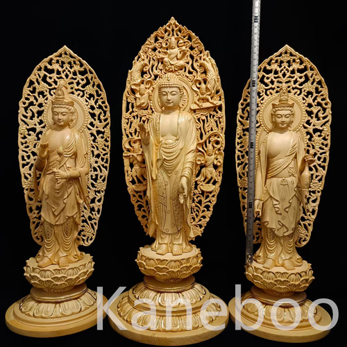 【修縁堂】43CM 欠損品 木彫仏像 薬師三尊立像 彫刻 本金 切金 檜材 修縁堂】43CM 欠損品 木彫仏像 薬師三尊立像 彫刻 本金 切