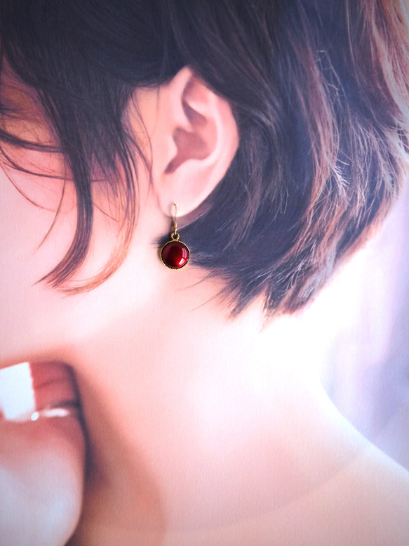 景泰藍 14kgf 七月生日石耳環 ~紅寶石~ 第5張的照片