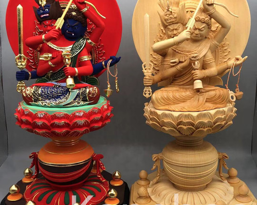 【修縁堂】最高級 木彫仏像 双頭愛染明王座像 一刀彫 天然木檜材 彫刻 仏教工芸 修縁堂】最高級 木彫仏像 双頭愛染明王座像 一刀彫 天然木檜材