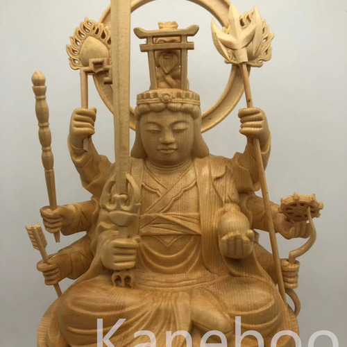 木彫り 仏像 七福神 宇賀八臂弁財天 2点セット 極彩色絵系 彫刻