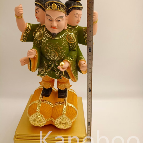 最高級 木彫仏像 七福神三面大黒天立像 彫刻 彩繪 本金 切金 天然木檜 