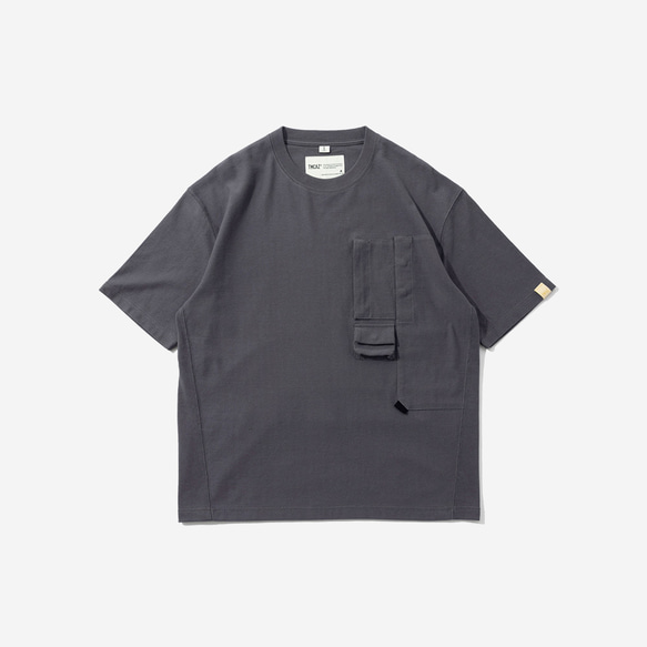 TMCAZ Smock Pocket Tee [チャコールグレー] アシンメトリーデザイン 登山ポケット半袖Tシャツ 綿100% 12枚目の画像