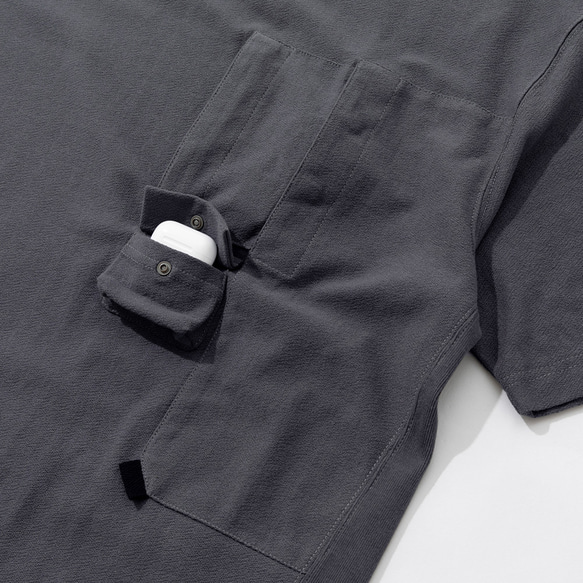 TMCAZ Smock Pocket Tee [チャコールグレー] アシンメトリーデザイン 登山ポケット半袖Tシャツ 綿100% 15枚目の画像