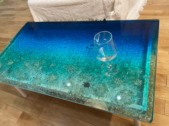 new センターテーブル コーラルリーフ　珊瑚礁の海 波紋　サンゴ  海テーブル　水紋　SEA  table ダイニング 1枚目の画像