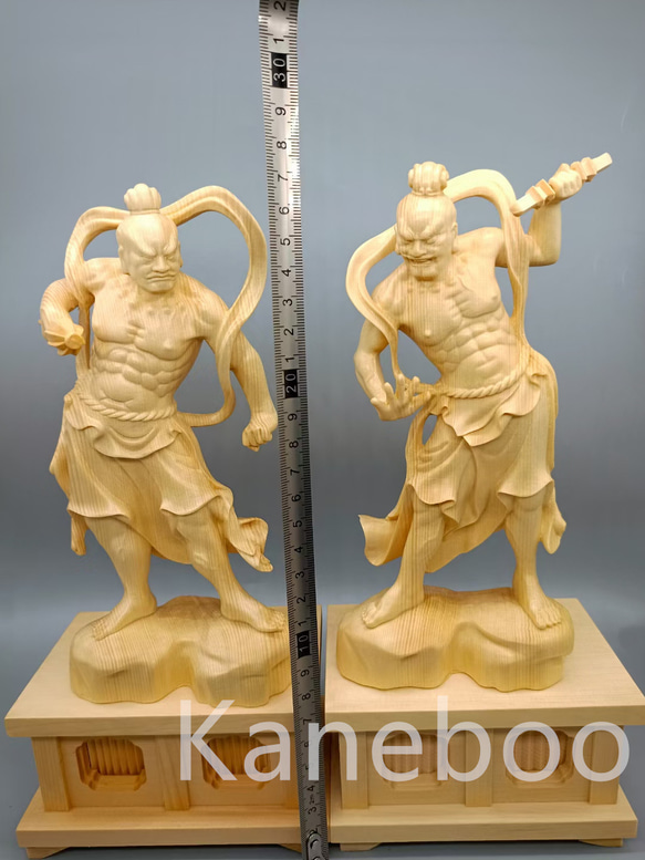 最高級 木彫仏像 金剛力士像一式 彫刻 一刀彫 天然木檜材 時代彫刻