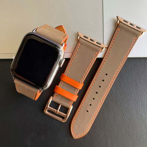 Apple Watch バンド牛皮 アップルウォッチ革レザーベルトハンドメイドAppleWatch ベルト45 44 1枚目の画像