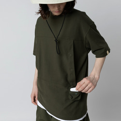 TMCAZ Smock Pocket Tee [オリーブグリーン] アウトドア風ポケット半袖Tシャツ 綿100% 4枚目の画像