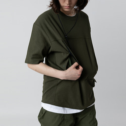 TMCAZ Smock Pocket Tee [オリーブグリーン] アウトドア風ポケット半袖Tシャツ 綿100% 2枚目の画像