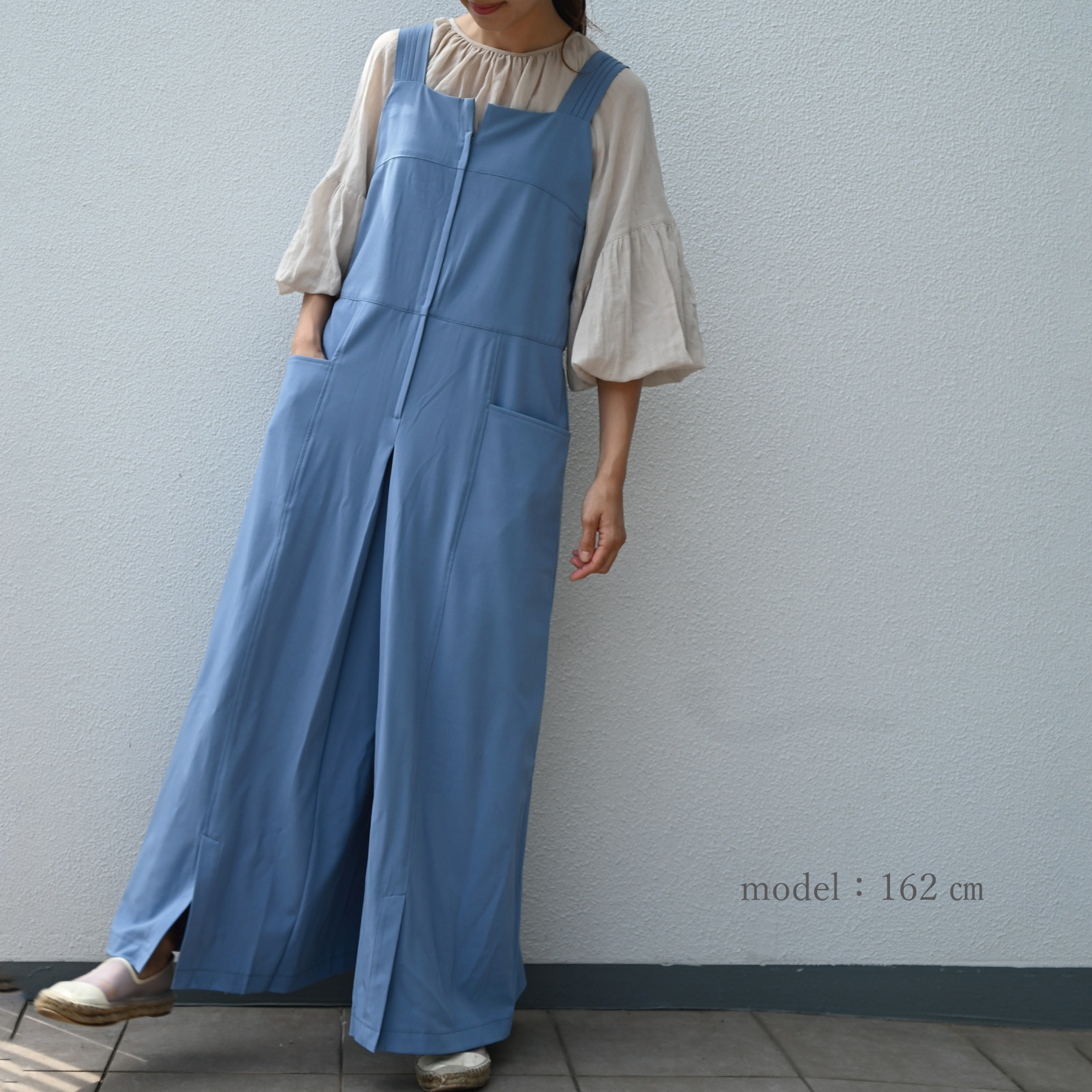 03_プリーツのドレス　サロペット「スモークブルー」「シワになりにくく♪旅行にも◎」