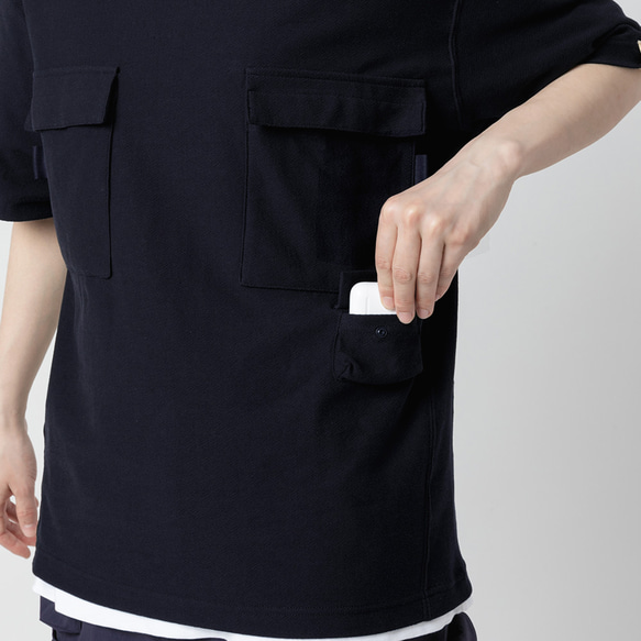 TMCAZスモックポケットTシャツ【ネイビー】ダブルワークポケット半袖Tシャツ綿100％ 4枚目の画像
