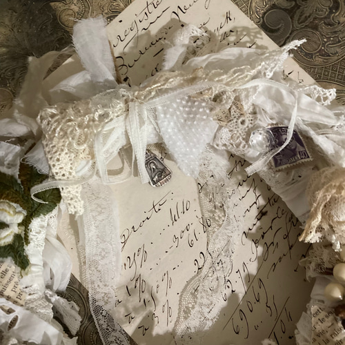 感謝セール❣️アンティーク調フレンチシャビー/布花、レース付