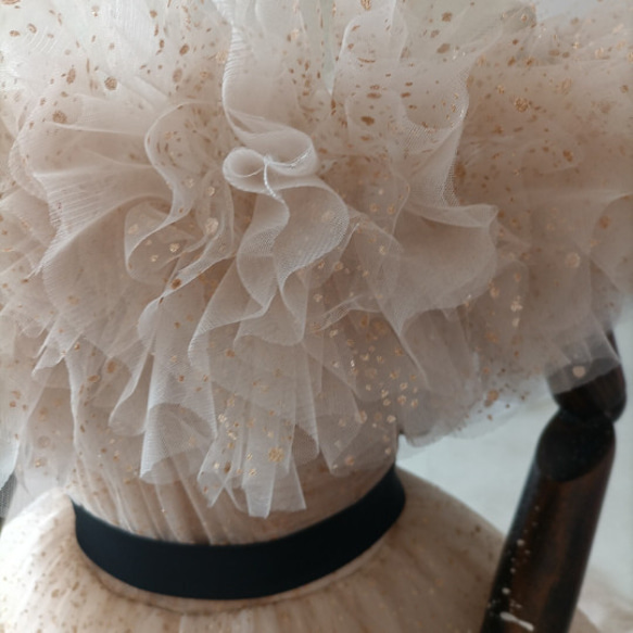 カラードレスシャンパン色 ソフトチュール ロングトレーン 取り外しオフショルダー 結婚式/披露宴 二次会 二次会 ドレス