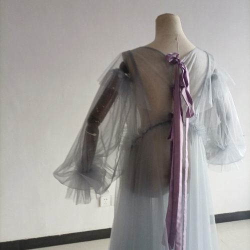 高品質！ 妊婦ドレス マタニティ 写真撮影グレー シースルー  