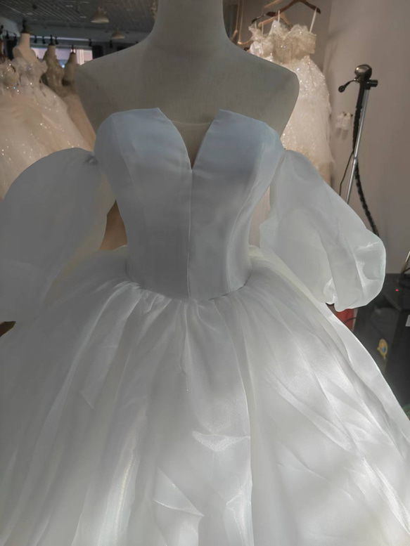 法式婚紗蓬鬆袖編織華麗火車公主線/預拍/新娘/婚禮 第7張的照片