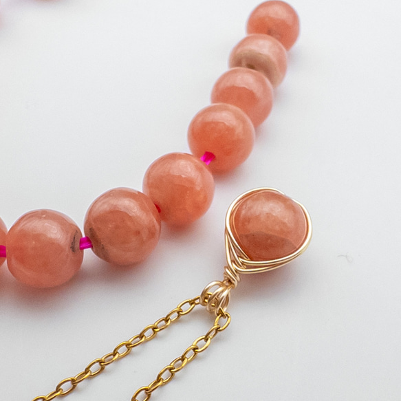 アルゼンチン産 インカローズ ペンダント ロードクロサイトネックレス ステンレス ワイヤーラッピング p024s3 2枚目の画像