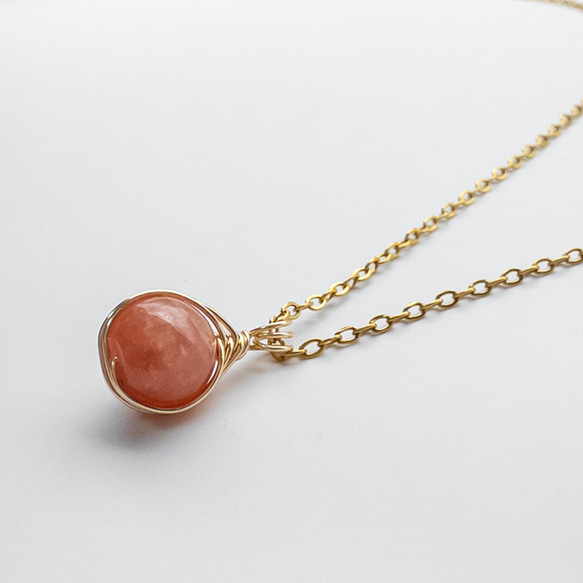 アルゼンチン産 インカローズ ペンダント ロードクロサイトネックレス ステンレス ワイヤーラッピング p024s3 1枚目の画像