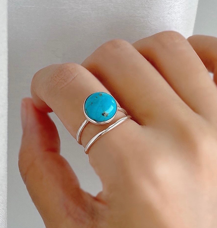 ෆターコイズAAAラウンドカボションSV925指輪RG71ෆ