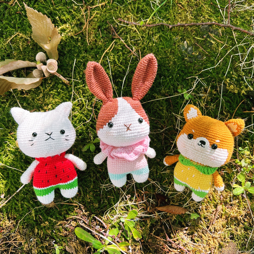かわいいスイカニャンコ ネコちゃん編みぐるみ 癒し系 楽しい夏スイカ