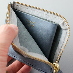送料無料 国産ブライドルレザー 薄型 極小 L字ファスナー コンパクト ウォレット 財布 FARIA ヌメ革 ネイビー 6枚目の画像