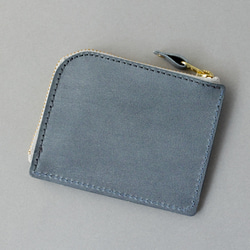 送料無料 国産ブライドルレザー 薄型 極小 L字ファスナー コンパクト ウォレット 財布 FARIA ヌメ革 ネイビー 2枚目の画像