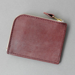 送料無料 国産ブライドルレザー 薄型 極小 L字ファスナー コンパクト ウォレット 財布 FARIA ヌメ革 ボルドー 2枚目の画像