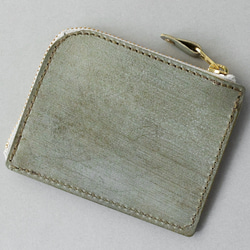 送料無料 国産ブライドルレザー 薄型 極小 L字ファスナー コンパクト ウォレット 財布 FARIA ヌメ革 オリーブ 9枚目の画像