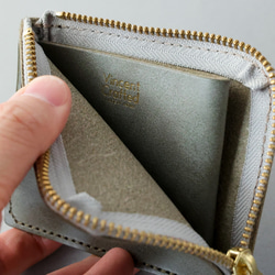 送料無料 国産ブライドルレザー 薄型 極小 L字ファスナー コンパクト ウォレット 財布 FARIA ヌメ革 オリーブ 7枚目の画像