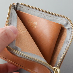 送料無料 国産ブライドルレザー 薄型 極小 L字ファスナー コンパクト ウォレット 財布 FARIA ヌメ革 キャメル 8枚目の画像