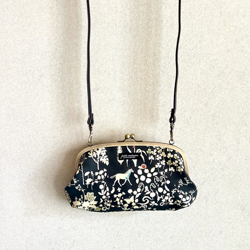 リバティ ヨシエ ブラック 親子がま口お財布ポーチショルダー