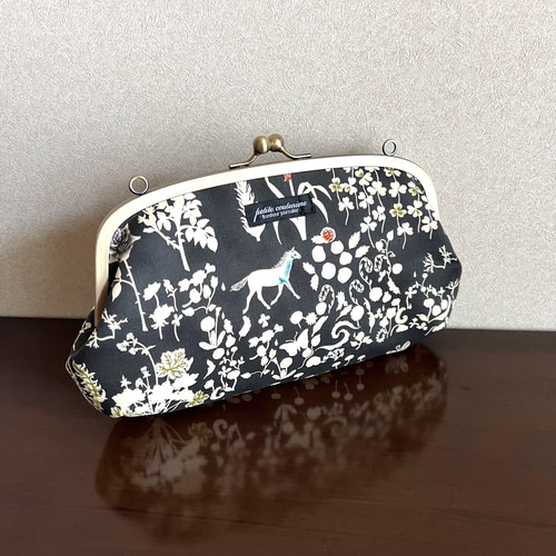 リバティ ヨシエ ブラック 親子がま口お財布ポーチショルダー