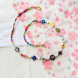 ビーズネックレス*ミルフィオリガラス*千の花* ネックレス