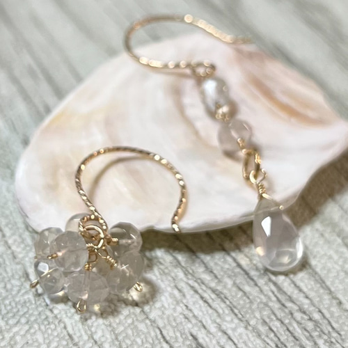 Kaya◇フェザーアゲート×セイロンムーンストーンピアス✧14kgf