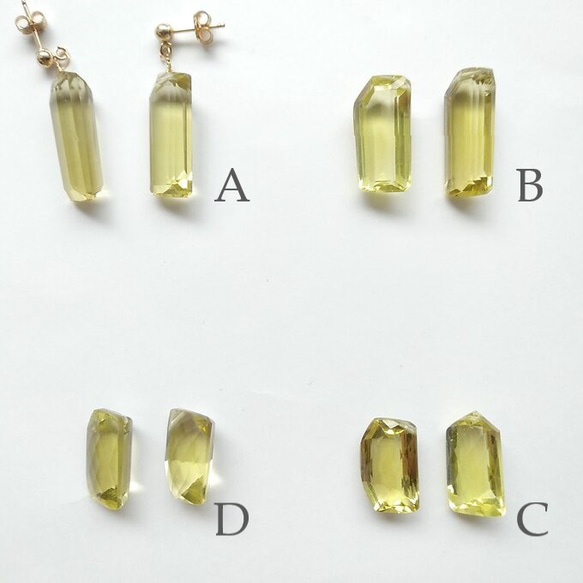 天然石 宝石質レモンクオーツAAA品質の一粒ピアス 揺れてきらめく透明度の高いピアス 6枚目の画像