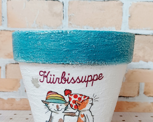 Denpopo(≡^.^≡)♪ リメ鉢♡リメイク鉢♡ハンドメイド♡5号鉢 可愛いにゃんシリーズ♥リメイク鉢5号♡大きめ 多肉植物 taniku
