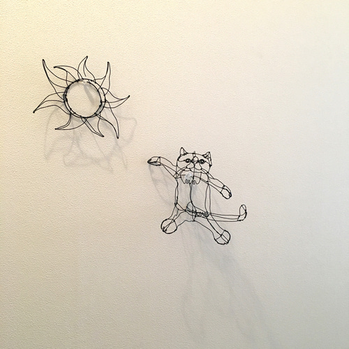 ワイヤーアート ワイヤークラフト 猫と太陽 立体・オブジェ 玄米  