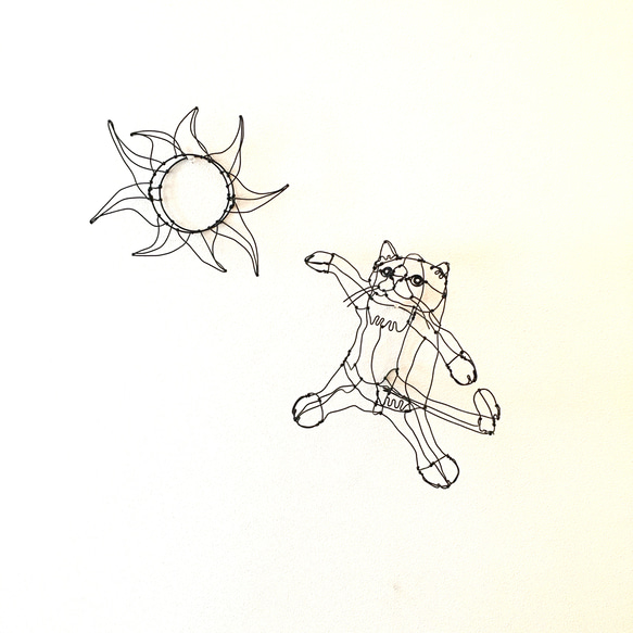 ワイヤーアート ワイヤークラフト 猫と太陽 立体・オブジェ 玄米  