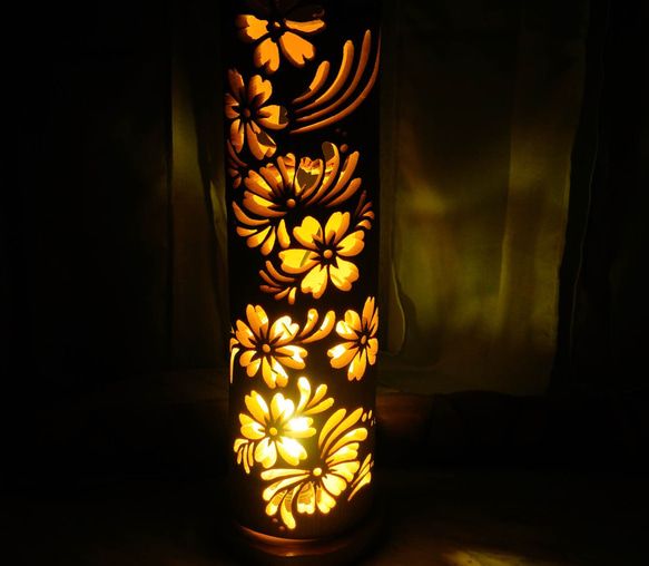 竹灯り・竹あかり・竹灯籠・竹灯篭・竹ランプ 両面彫り～～ 癒しの灯り