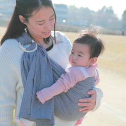 子育てが楽になる　最強スリング！！　人気のしじら織り♪　＜藍色＞　 2枚目の画像