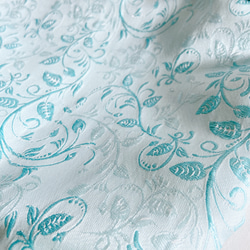 巾着バッグ 本革 × ジャガード 生地 刺繍 / クリームラメ × ブルー 4枚目の画像