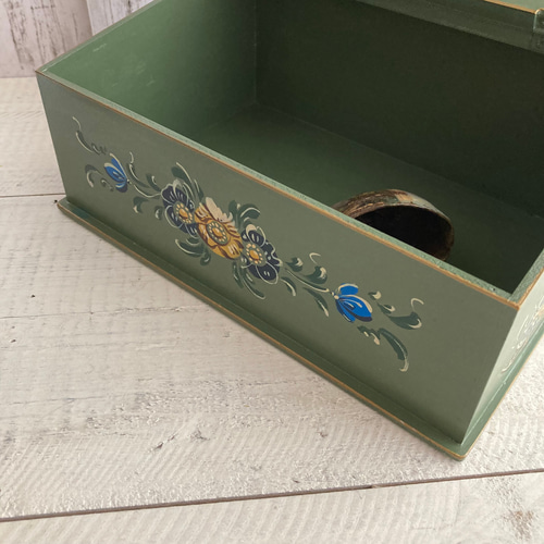 トールペイント】蓋付きボックス 01 ライトグリーン その他インテリア