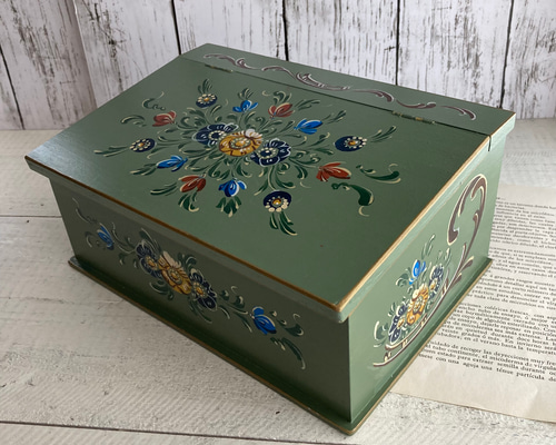 トールペイント】蓋付きボックス 01 ライトグリーン その他インテリア