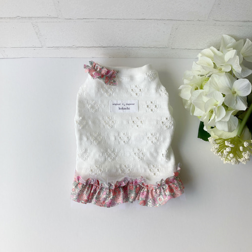 犬服【3S〜DM】チュールフリルタンクトップ(リバティDelilah