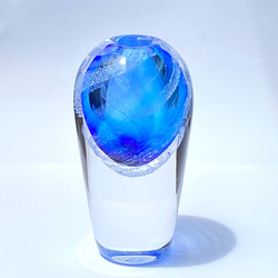 ガラス製花器(青) 空海ブルーの花器（青い花瓶）透明な空と海と泡のうず その他
