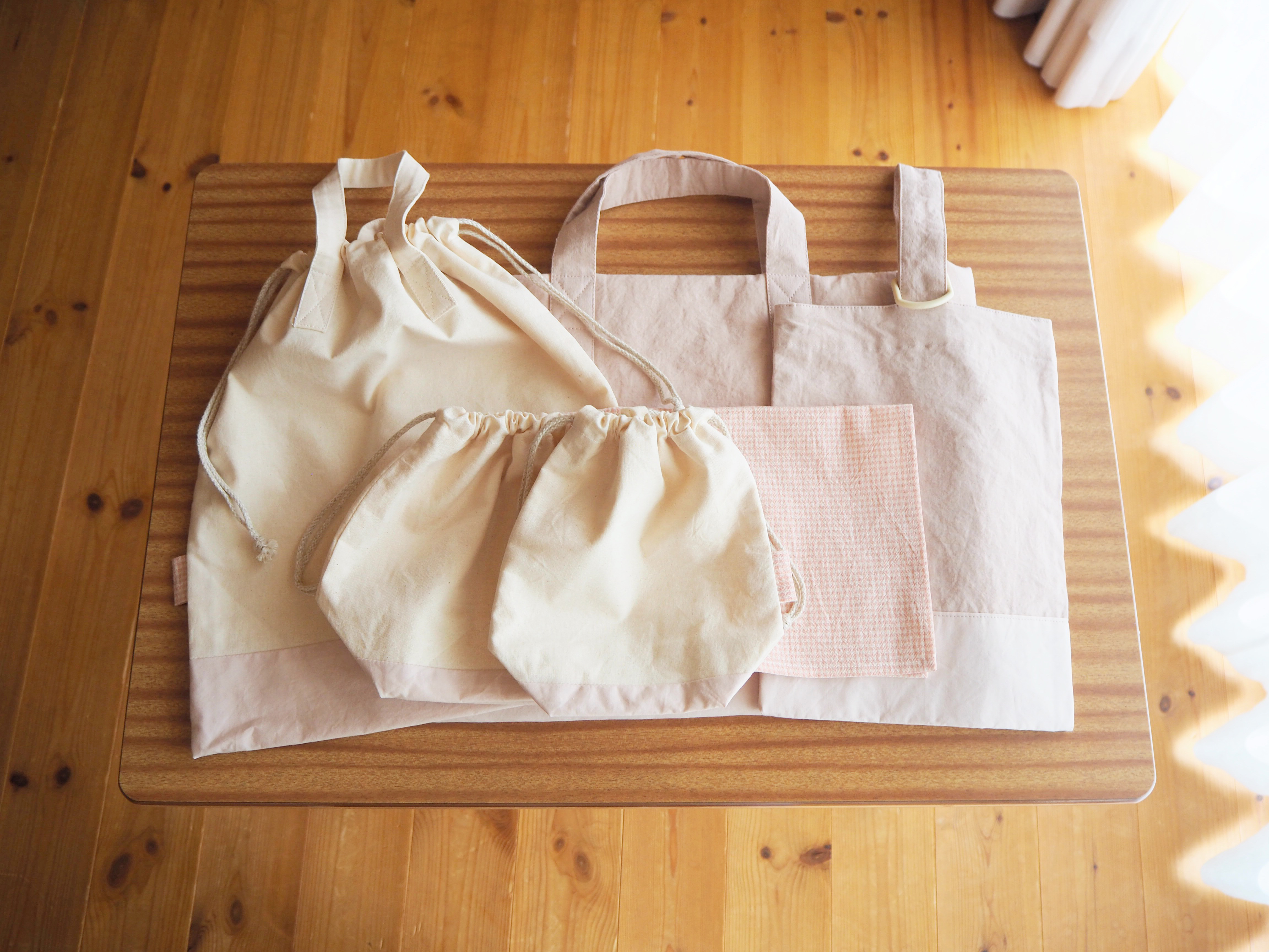 名入れレザータグ✳︎シンプルナチュラル入園入学6点セット（ピンク）